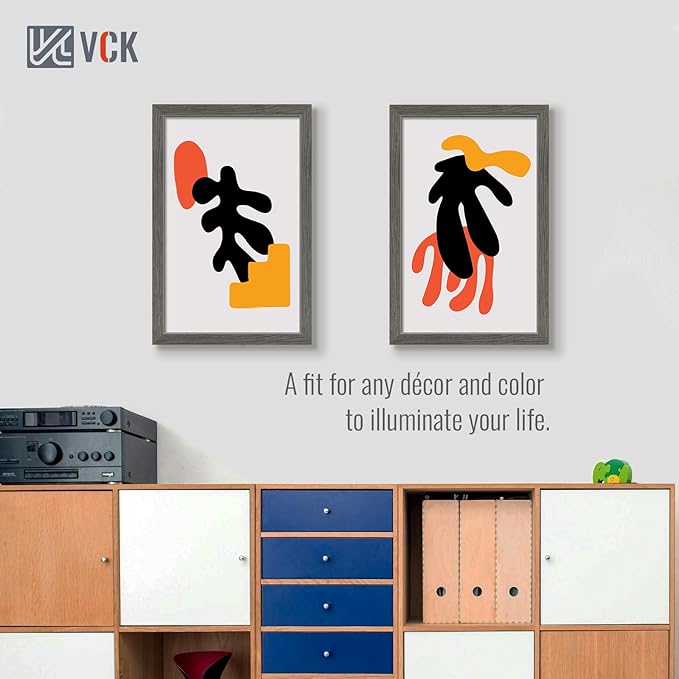 VCK 14x22 Picture Frame Set of 3, Gray Solid Wood Poster Picture Frame, Exclusive Wood Grain, Wall Mounting Hanging