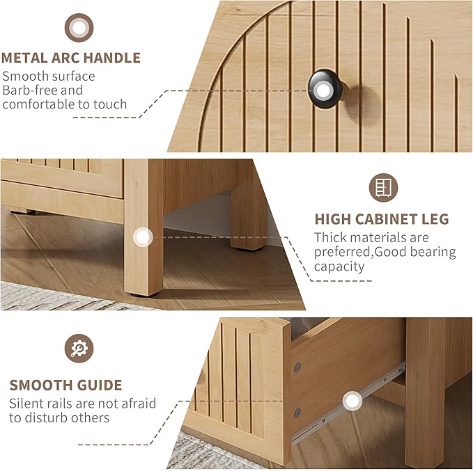 4 Drawer Dresser for Bedroom 36.81''Tall Modern Chest of Drawers with Fluted Panel Wood Storage Dresser Organizer with Deep Drawers for Nursery Living Room Hallway (1, Wood Color)