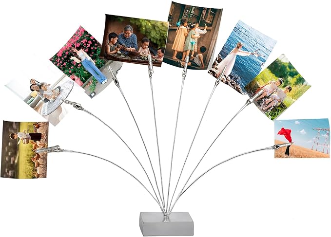Maptipjoy Photo Tree Holder Clip Cube Base,8 - Branch Money Trees Gift Card Holder with Clips,Picture Holder Stand for Christmas Wedding Greeting Birthday Party Gift Silver