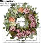 WANNA-CUL 24 Inch Spring Peony Wreaths for Front Door,Succulent Summer Wreath with Pink Peony Floral, Spring Front Door Decor with Succulent Arrangement Decoration