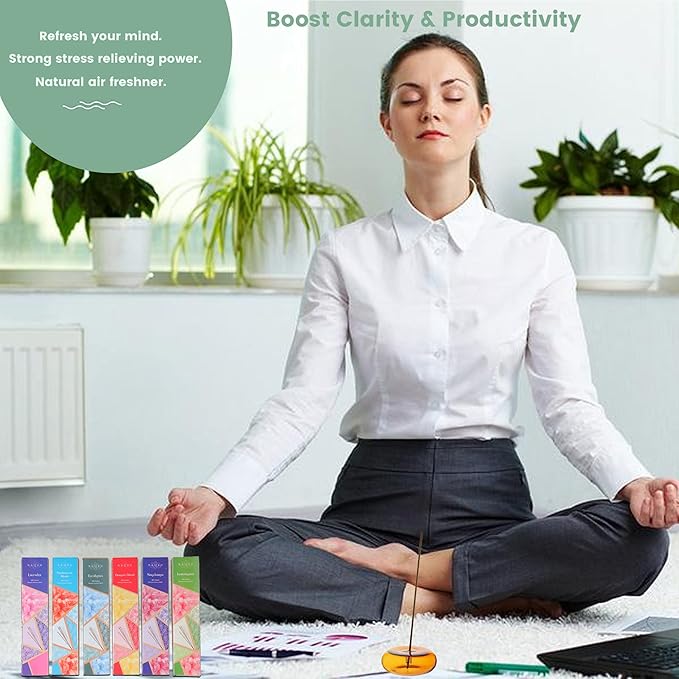 Naqsh Premium Hand Rolled Incense- Assorted 6x20 Mesmerizing Incense Sticks Including Lavender, Dragon's Blood, Frankincense Myrrh, Lemongrass, Eucalyptus, and Nagchampa