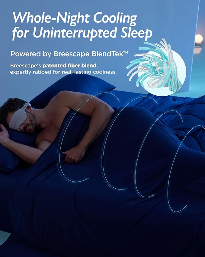 Breescape Cooling Comforter Twin Size - BlendTek™ Q-Max>0.46 Tech, Breathable Blanket for Hot Sleepers & Night Sweats Relief, Premium Lightweight Summer Bedding, 72x96 Inches, Twilight Blue