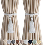 Fenghuangwu Curtain Tiebacks Tassel Tie-Backs, Rope Curtain tie Backs Handmade Curtain Holdbacks Made from Polyester (White, 2p)