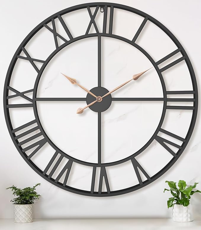 36 Inch Extra Oversized Large Giant Modern Decorative Wall Clock,Vintage Industrial Farmhouse Black Metal Big Roman Numeral Large Clocks for Living Room Decor,Entrance Fireplace,Dinng Room