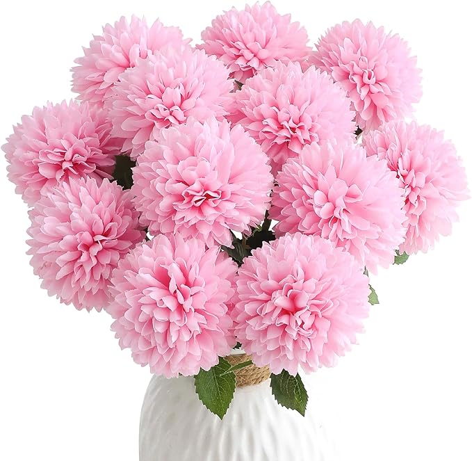 Floroom 12pcs Pink Faux Silk Mums Artificial Flowers Bulk Fake Chrysanthemums with Stems for DIY Wedding Table Centerpieces Floral Arrangements Vase Fillers Home Decorations