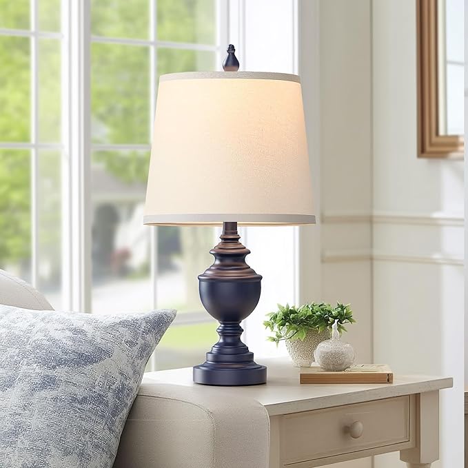 PARTPHONER Retro Table Lamps Set of 2, Bedside Lamp for Bedroom Rustic Farmhouse Table Lamps for Living Room, Vintage Nightstand Lamps with White Shades, Blue