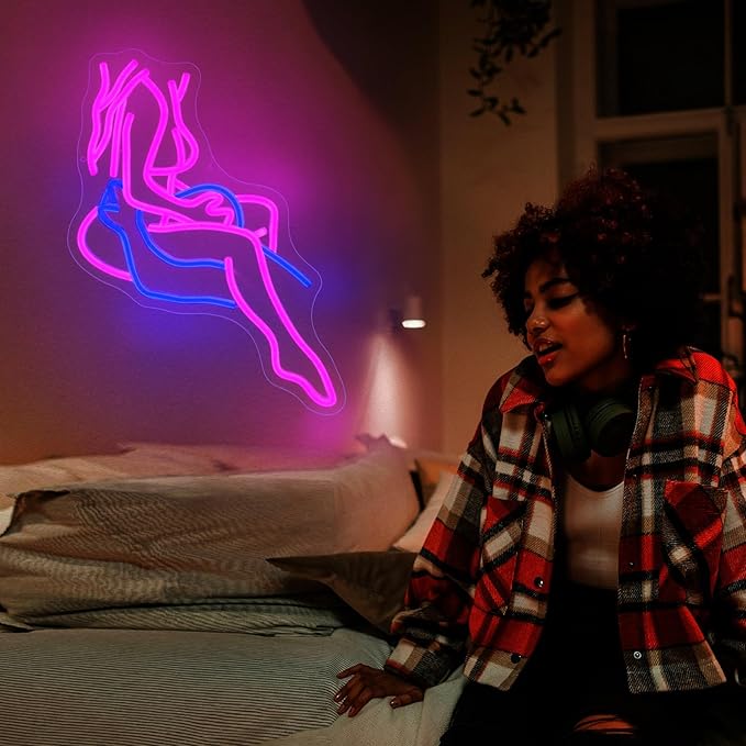 Lady Neon Sign, JGHTURIE Neon Signs for Wall Decor Pink Light Up Sign Preppy Girls Room Bar Led Signs for Man Cave Party Art Decor Gift USB Powered