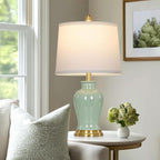 Green Ceramic Lamps Set of 2, 23" Modern Table Lamps for Living Room, Classic Bedside Lamp with Ginger Jar Design, Elegant Bedroom Lamp for Night Stand Desk Side End Table Home Decor