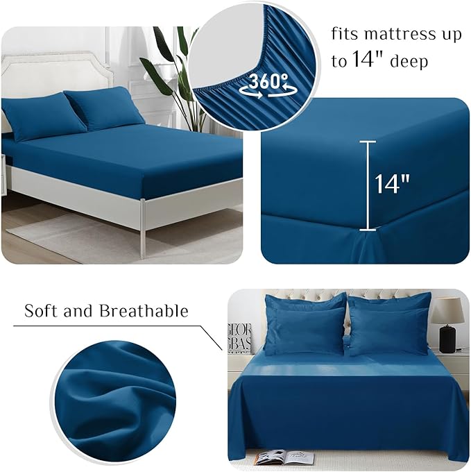 JOLLYVOGUE California King Comforter Set, Ultra-Soft Bed in a Bag Cal King Size 7 Pieces, Oeko-TEX Certified Bedding Set with Down Alternative Comforter, Sheets, Pillowcases & Shams, Teal