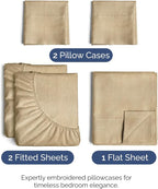 Split King Size 5 Piece Sheet Set - Comfy Breathable & Cooling Bed Sheets Set - Hotel Luxury Bedding for Women, Men, Kids, Teens, Boys & Girls - Deep Pockets & Wrinkle Free - Tan (Heathered Sheets)