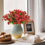 10 Bundles Artificial Faux Flowers for Outdoor,10Pcs Fake Flowers for Home Decor,Plastic Flowers Shrubs Lifelike Artificial Greenery Home Porch Stems Outside Decor(Red)