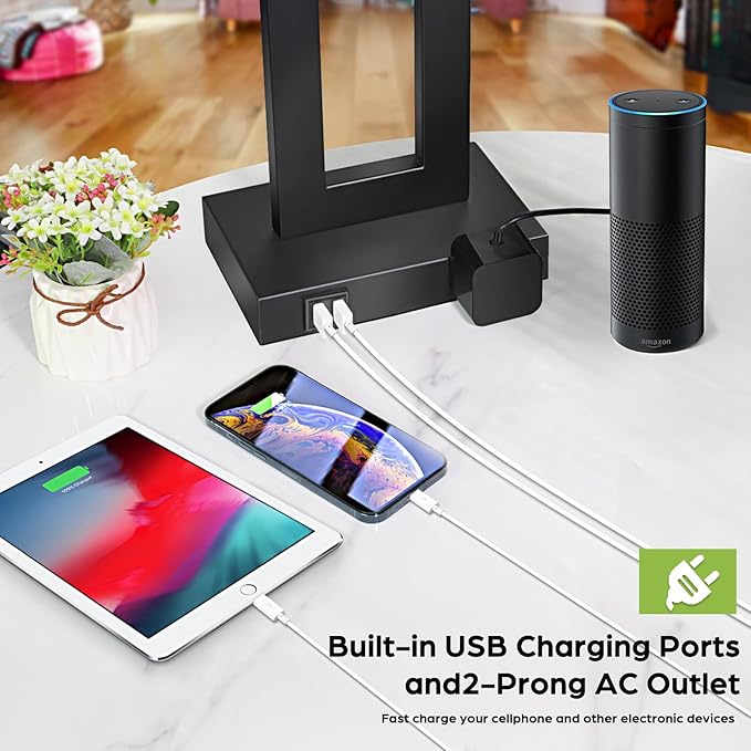 28’’ Tall Lamps for Living Rooms Set of 2, Modern Black Touch Control Table Lamps for Bedroom, 3 Way Dimmable Bedside Lamps with 2 USB Ports&AC Outlet, High-end Decor Lamp for Home Office