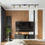 Globe Electric Tribeca 56 Inch Matte Black 4-Light Adjustable Track Ceiling Lighting Kit Fixture with Brass Cylindrical Track Heads, Ideal for Kitchen Island, Compatible with LED Bulbs, 64000009