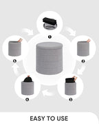B FSOBEIIALEO Ottoman with Stroage, Round Sherpa Storage Ottoman Stool, Boucle Foot Rest 16.9"x16.9"x17.7"（Grey
