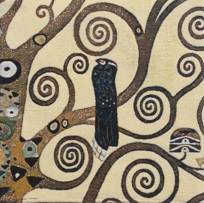 C Charlotte Home Furnishings Inc Lebensbaum Bird Belgian Cushion Cover | Pure Cotton Decorative Cushion Case | Cushion Cover for Indoor Use | 17x17 Inch Cushion Cover for Living Room I By Gustav Klimt
