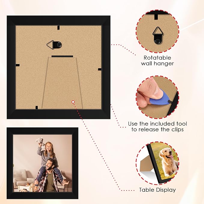 FIXSMITH 4x4 Picture Frame Set of 2, 4x4 Photo Frames with HD Plexiglass for Wall Hanging or Tabletop Display, Black