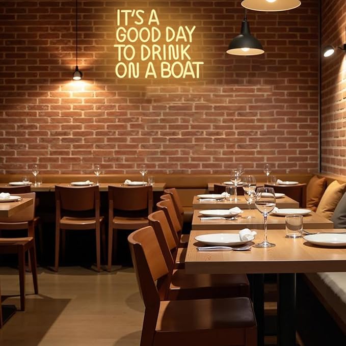 It's A Good Day To Drink On A Boat Neon Sign, Boat Drink Neon light, Bar Art Wall Warm White LED Light Up Sign for Home Bar Club Party Restaurant