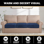 PrinceDeco Couch Cushion Covers, Stretch Washable Sofa Cushion Cover, Fitted Sofa Slipcover Velvet Fabric Non-Slip Furniture Protector for Dog,Pets, Kid (Each Width Up to 29.5", Navy)