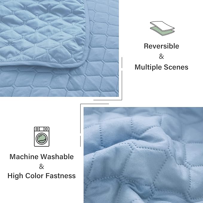 Exclusivo Mezcla Reversible Full Queen Quilt Bedding Set with Pillow Shams, Lightweight Quilts Queen Size, Soft Bedspreads Bed Coverlets for All Seasons - (Sky Blue, 90"x96")