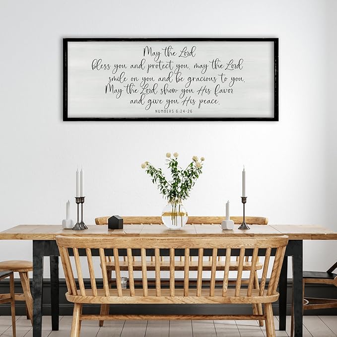 ZZJJHYWGQ Christian Wall Decor Numbers 6:24-26 Bible Verse Catholic Sign 40"×15" for Living Room Religious Scripture Art Christ Jesus Family Large Wooden Framed Home Hanging (Black)