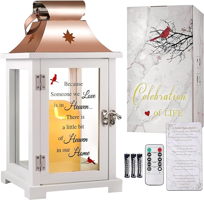 Memorial Lantern, Sympathy Gifts for Loss of Mom/Dad/Loved One, Bereavement Gifts, in Memory of Loved One Lantern,Celebration of Life, Memorial Gifts, Funeral Lantern,Because we Love is in Heaven