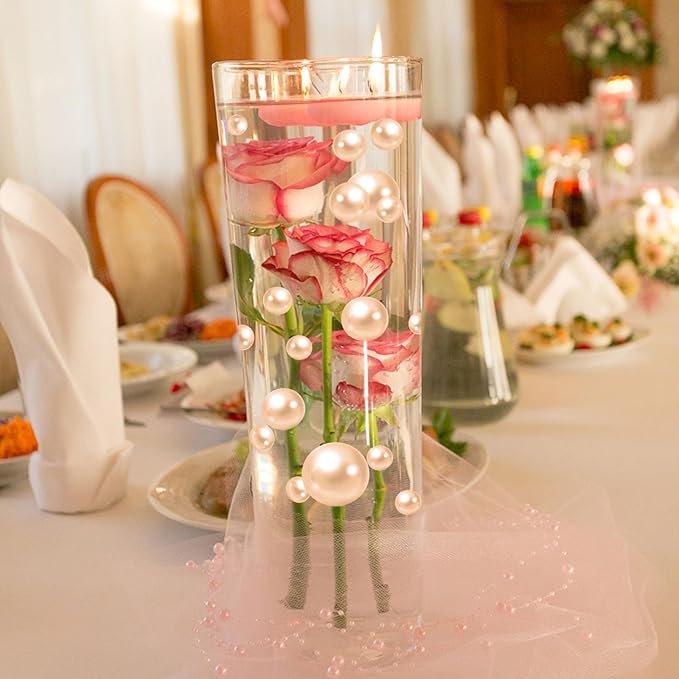 200PCS Champagne Faux Pearls Beads for Centerpiece Vases, Vase Filler Faux Pearls, No Holes Filler Beads for Party Anniversary Birthday Wedding Table Decor, 10/14/20/30mm