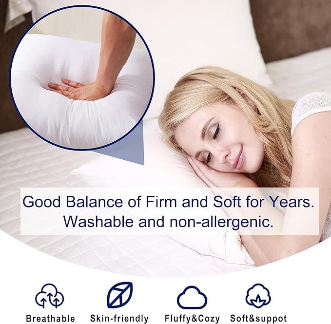 HITO 18x18 Pillow Inserts (Set of 4)- 100% Cotton Covering Down Alternative Throw Pillows White for Couch Bed Sofa