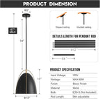 Black Dome Pendant Light 3 Light Socket Large Pendant Light Fixture with Adjustable Pendant Rod 12in Black Gold Pendant Lighting for Kitchen Island Dining Room Kitchen Sink, E26