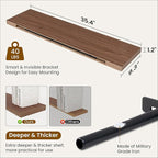 36 Inch Floating Shelves, 9.3 Inch Deep Rustic Wall Shelves - Extra Deeper Wall Mounted Storage Shelves for Bathroom, Kitchen, Living Room (Walnut, Set of 2)