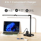 LED Desk Lamp with USB Charging Port: Eye-Care Technology - 1 Type-C, 1 USB-A Charging Port, 2 AC Power Outlets, Desk Lamps for Home Office, Study, Bedroom