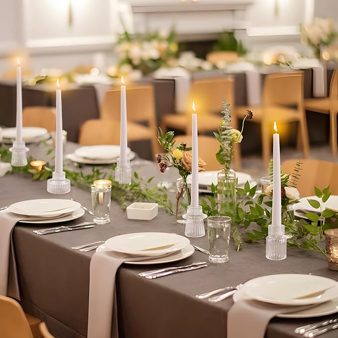 30 Pcs Glass Candlestick Holders Tealight Candle Holders, Double Side Taper Candle Holders for Dining Table Decor Birthday Centerpiece Wedding, Clear