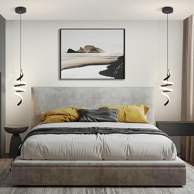 4000K Modern Pendant Light, 15IN Spiral LED Pendant Lights Adjustable Height Black Kitchen Island Fixtures Chandeliers for Dining Room Hanging Lights, 1 Pack