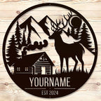 Personalized Deer Forest Name metal Signs,Custom Shed Metal Wall Decor,Black Deer Metal Wall Art Decor,Deer Home Metal Signs Plaques,Outdoor wall Decorative Signage (Style B)