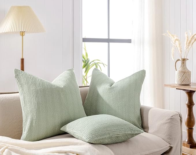 24x24 Pillow Covers Set of 2 Euro Sham Pillow Covers Cotton Euro Pillow Shams, Boho Throw Pillow Covers Large Decorative Square Pillowcase for Couch Bed, Sage Green