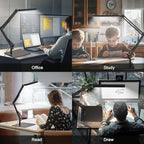 LED Desk Lamp for Home Office and Round Base, Clamp-On with 5 Light Modes & Auto Shut Off | 14W Adjustable Brightness 5000K Eye-Caring Lighting for Study/Bedroom/Computer Desk
