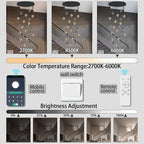 LED Staircase Chandelier Crystal Ceiling Lights Large Chandeliers for High Ceilings, Entryway Modern Lighting Fixture Villas and Stairs 24 Lights Black and Gold Dimmable 2700k-6000k