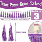 3P Light Purple Foil Fringe Metallic Tassel Streamers Banner Tassel Garland for Parade Floats, Bachelorette, Wedding, Birthday, Halloween, Christmas, Bridal/Baby Shower Party Decorations