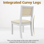 Westice Rattan Dining Chairs Set of 2, Farmhouse Natural Dining Room Chairs with Upholstered Cushion, Wood Armless Chairs for Kitchen/Restaurant, White