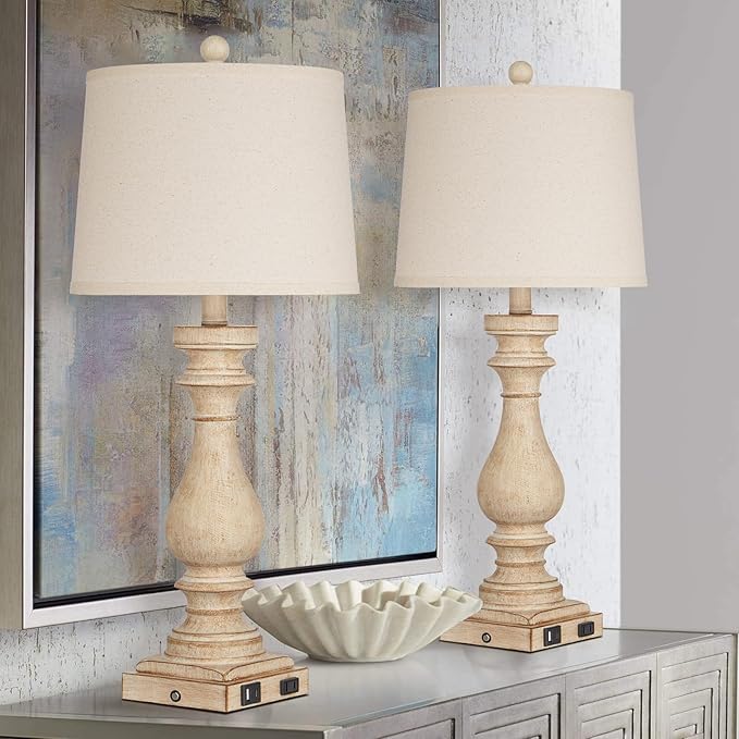 29" Tall Table Lamp for Living Room Set of 2,Vintage Bedside Nightstand Lamps with USB C+A Ports & AC Outlet,3-Way Dimmable Touch Control Desk Lamp for Bedroom,Color 1