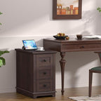 HIFYOBRO End Table Set of 2, 3 Drawers & Charging Station, Type-C & USB Port & Power outlets, Narrow Wooden End Table, Side Table with Storage for Living Room, Bedroom Nightstands