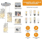 Chrome Pendant Lighting Modern Pendant Light, Mini Crystal Chandeliers,Adjustable Pendant Light Fixture for Kitchen Island Dinning Room Bedroom (3 Light)