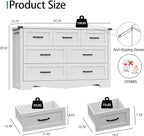 Dresser for Bedroom with 7 Drawers, 48" Wide Modern Chest of Drawers with Deep Drawers & Mental Handle, Wood Dresser TV Stand, Wooden Closet Storage Organizer for Living Room, Hallway, Entryway, White
