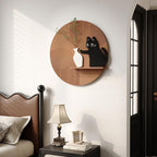 3D Textured Funny Abstract Wall Art, Black Cat and White Brown Wall Decor, Round Minimalist Artwork with Artificial Greenery, Suitable for Living Room Hallway Dining Room Bedroom Office, 24x24 In