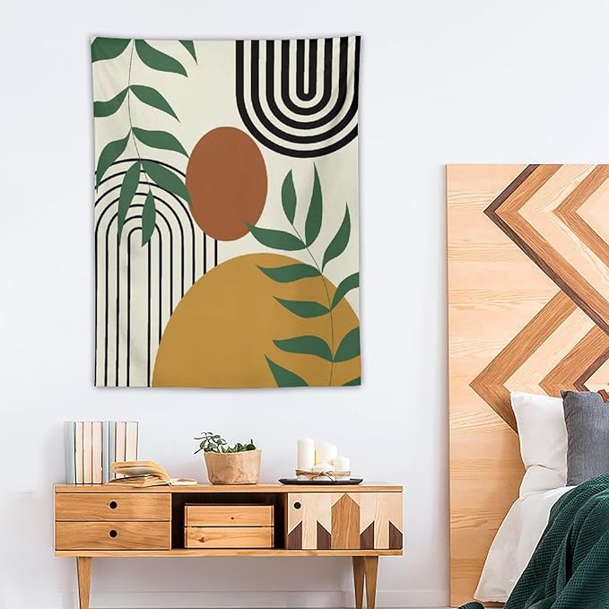 ICMOLYYENLO Boho Plant Aesthetic Tapestry, Abstract Medieval Arch Sun Home Aesthetic Wall Hanging For Bedroom Living Room Dormitory Tapestry 50x60 Inches