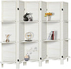 Room Divider with Shelves, Privacy Screen, Room Dividers and Folding Privacy Screens, 6 Panel Wood Temporary Wall Partition Separation Separator, White