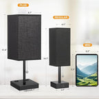 Black Table Lamp for Bedroom - 3 Color Temperature 3000K 5000K 4000K Bedside Lamp, Pull Chain Control, USB A and C Ports, AC Outlets, Bulb Included, Medium