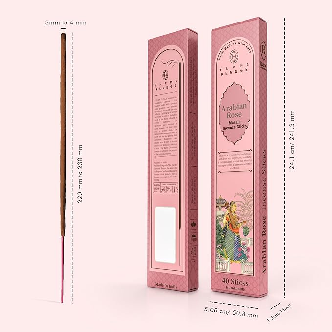 Incense Sticks, Rose Arabic Incense, Made with Natural Ingredients, Hand Rolled Aromatic Masala, 40 Stick Pack, 45-60 Minute Burn Time, Best for Home Fragrance, Meditation, Yoga, Spiritual Healing