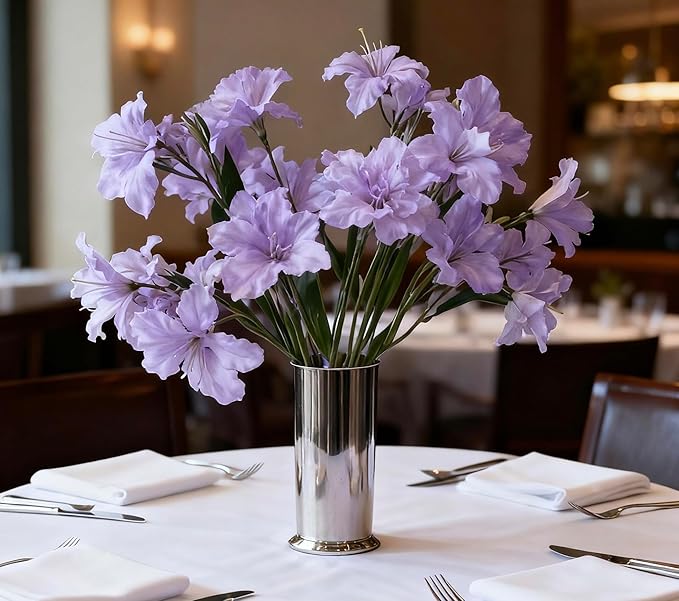 10-Bud Artificial Lily Flowers, 4 Pcs Fake Outdoor Flowers, UV Resistant Faux Flowers for Outdoor Planters, Silk Flowers for Wedding Decoration (Purple)