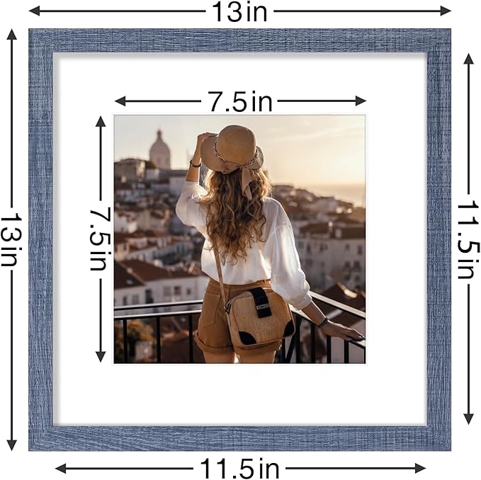 Vittanly 12x12 Picture Frames Set of 9, Shatter Resistant Plexiglass, Display 8x8 Pictures with Mat or 12x12 without Mat, Photo Frames for Wall Mount, Engineered Wood, Navy