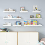 Fun Memories Picture Ledge Shelf for Wall, 24 inch Pine Wood Nursery Book Shelves Set of 2- Wall Book Shelves for Kids Room, Home Decor - Kitchen Spice-White